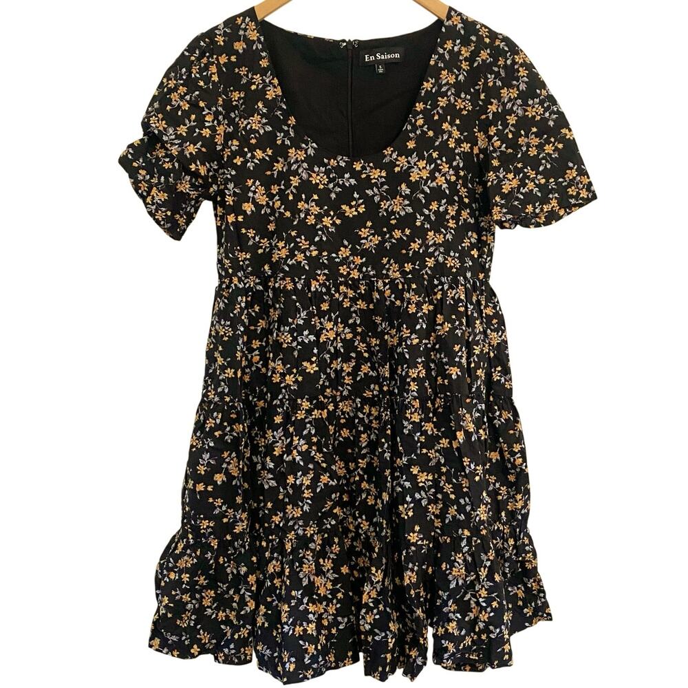 En Saison Floral Mini Dress Women’s Size Small Tiered Prairie Cottagecore - Picture 1 of 9
